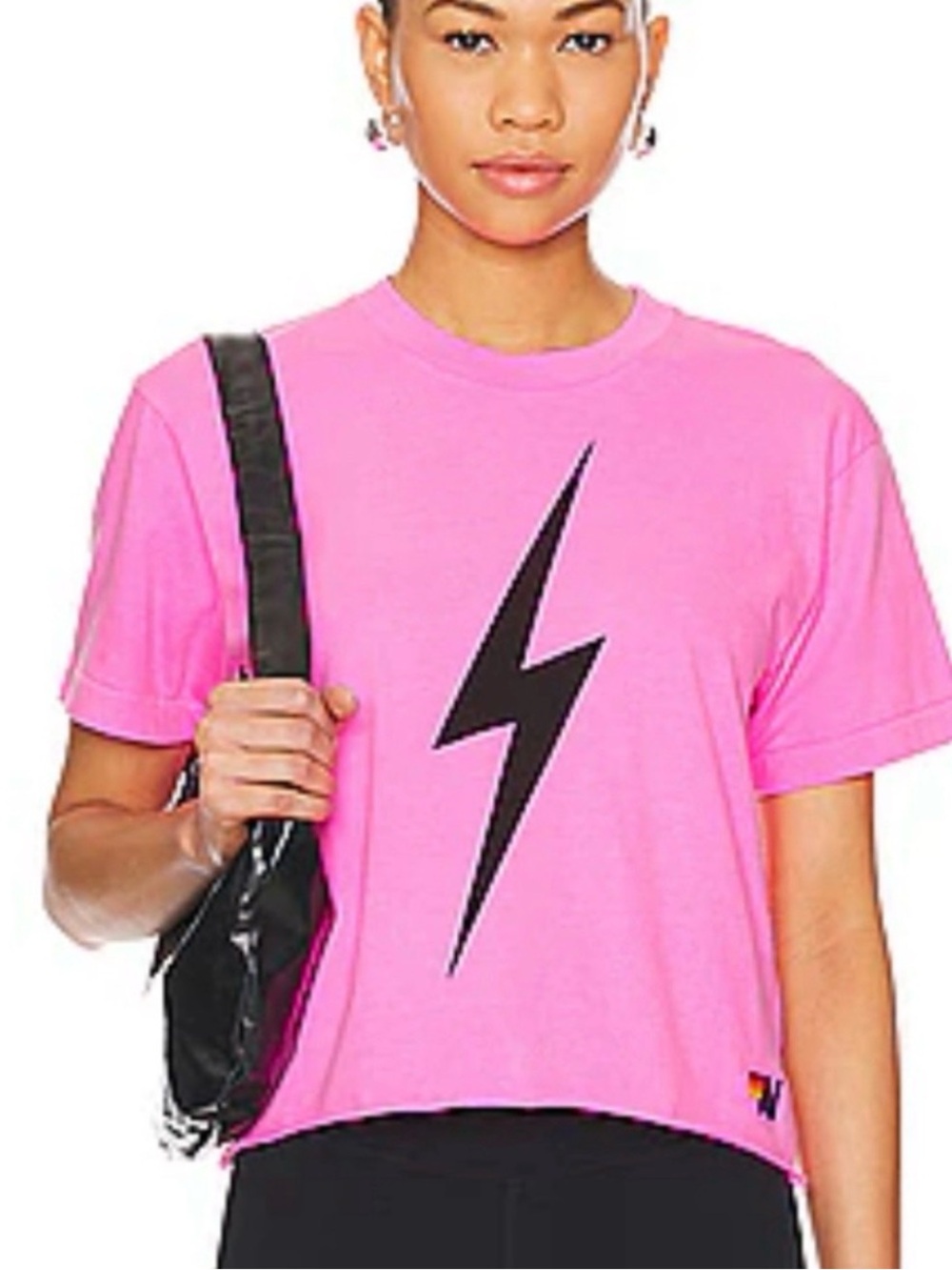 Aviator Nation Bolt Boyfriend Tee ~hot pink~ Black Lightning Bolt Size XS NWT 🌟